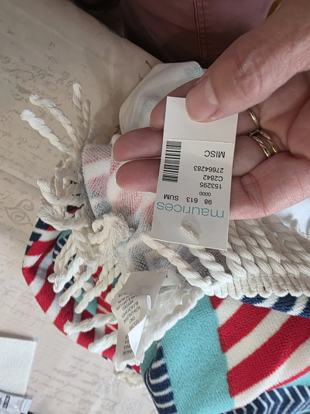 Maurices Striped Round Beach Towel in Aqua, Red, Navy, White